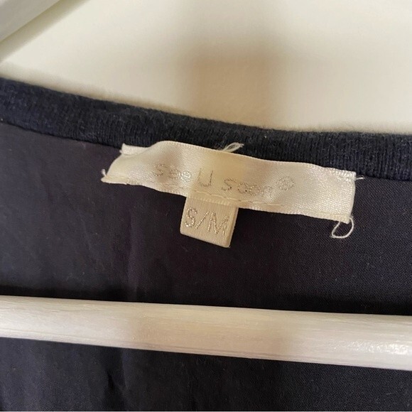 See U Soon Sweater Navy Blue Lace Back Crew Neck Knit Cozy Comfortable Soft - Picture 4 of 7